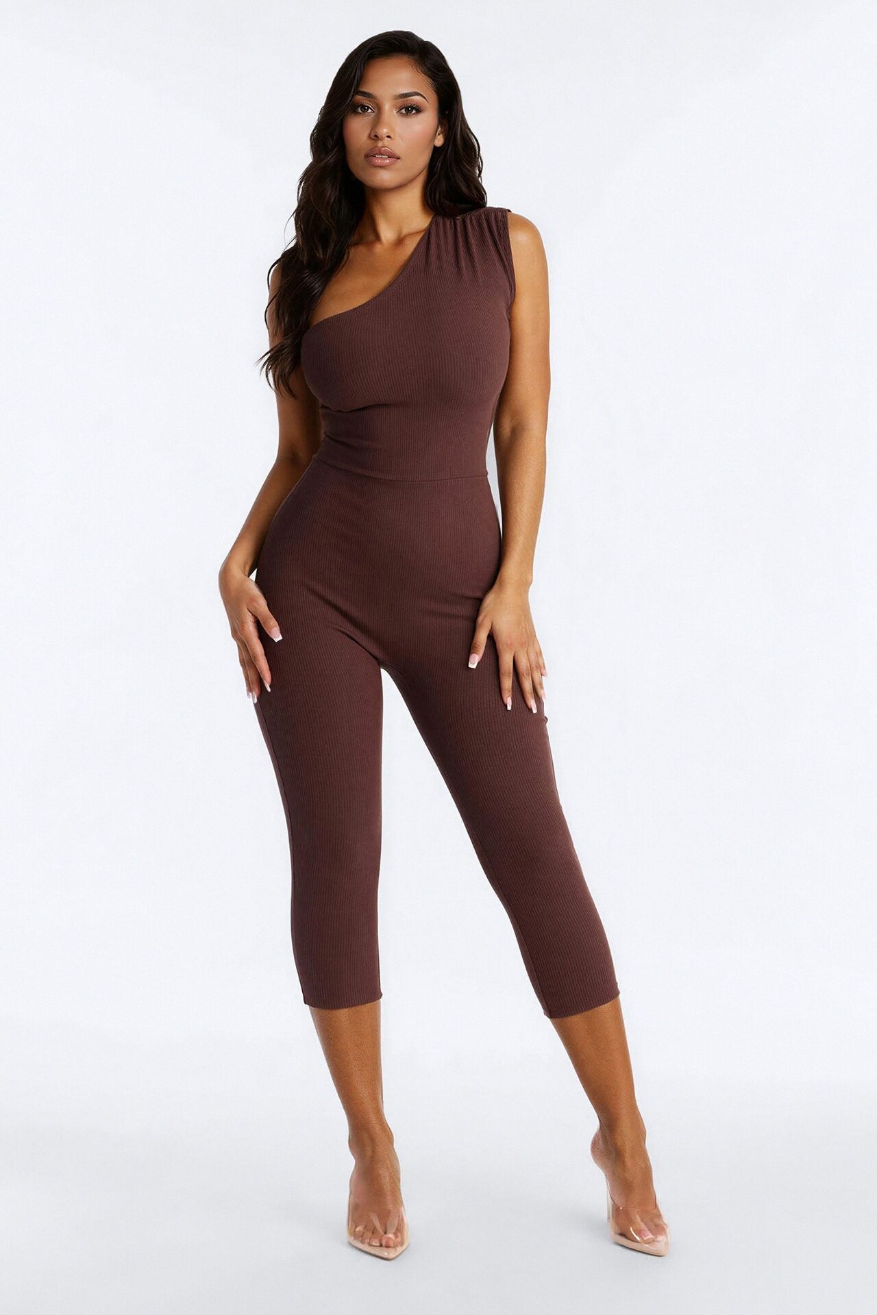 Scarlett Snatched Capri Catsuit - Chocolate
