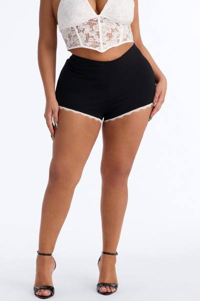 Eliza Ponte Lace Trim Micro Short - Black/combo