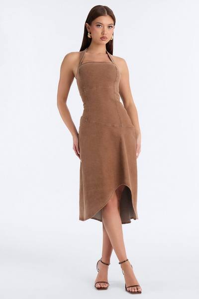 Carina Asymmetrical Denim Midi Dress - Chocolate