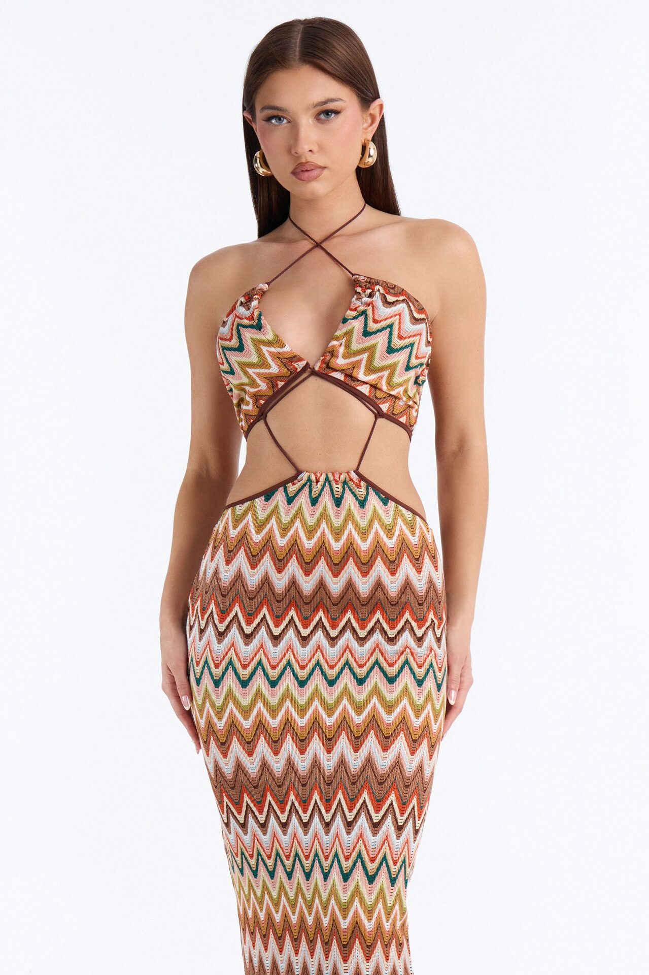 Paradise Plans Cut Out Crochet Maxi Dress - Brown/combo
