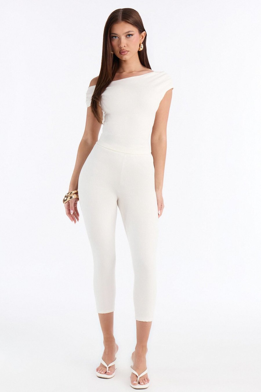 Ariella Off Shoulder Snatched Capri Set - White
