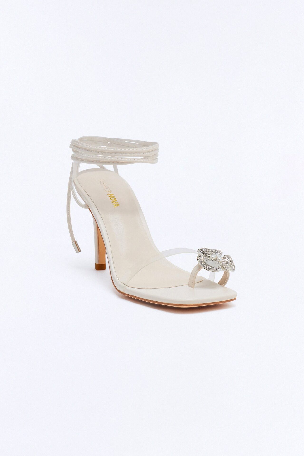 Aubury Hardware Toe Ring Wrap Up Heels - Ivory