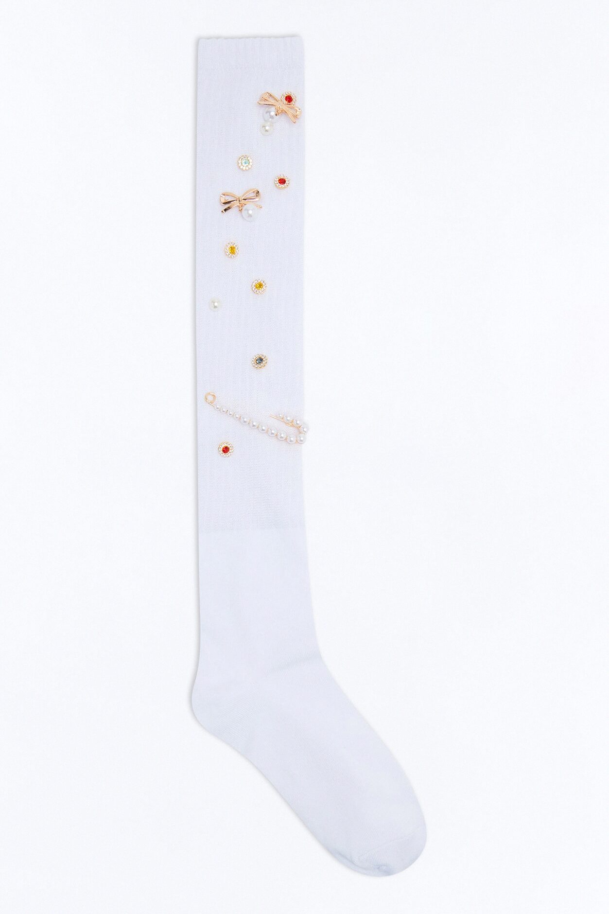 All Of Her Charm Slouchy Socks - White/Gold