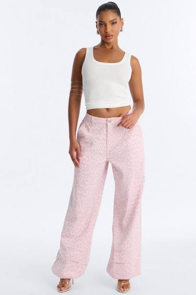 Look Don't Talk Embellished Leopard Jogger Pant - Pink