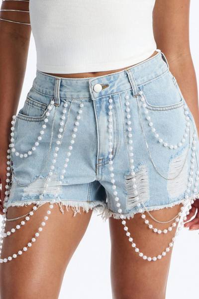 All Dressed Up Ripped Denim Shorts - Light Wash