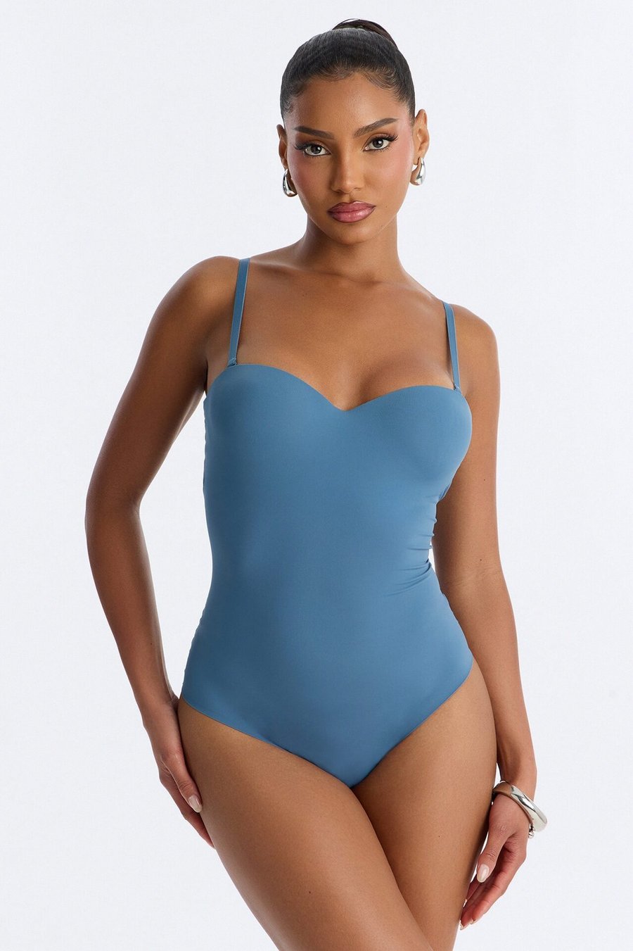 Josie Padded Sweetheart Neck Spaghetti Strap Bodysuit - Blue