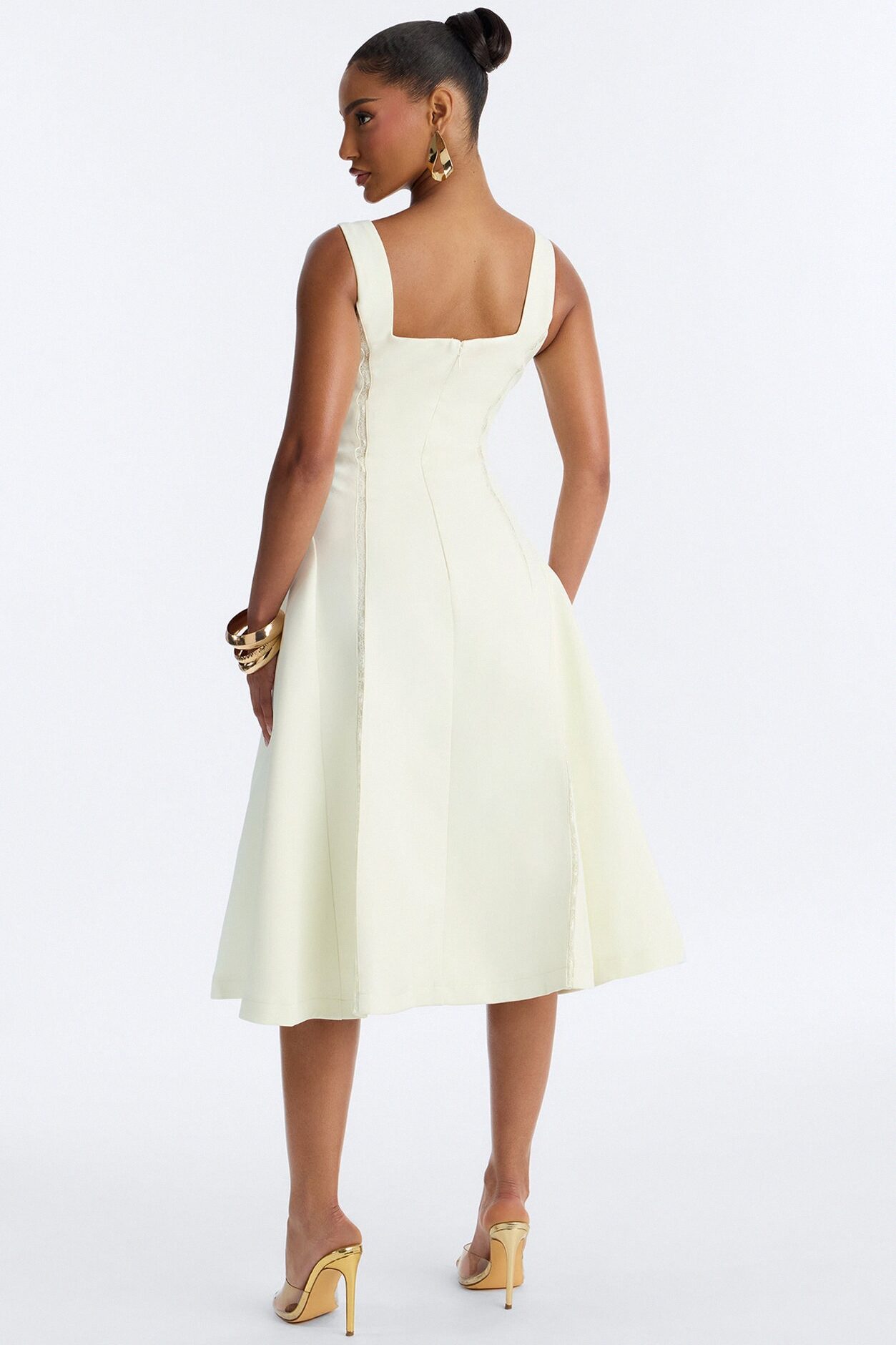 Annabeth Lace Trim Midi Dress - White