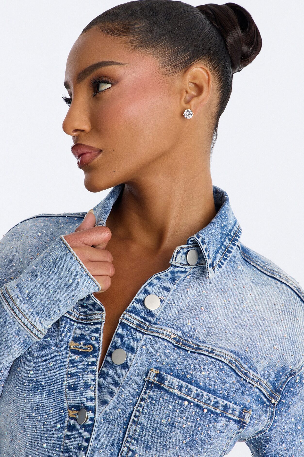 Belleville Rhinestone Denim Mini Dress - Light Blue Wash