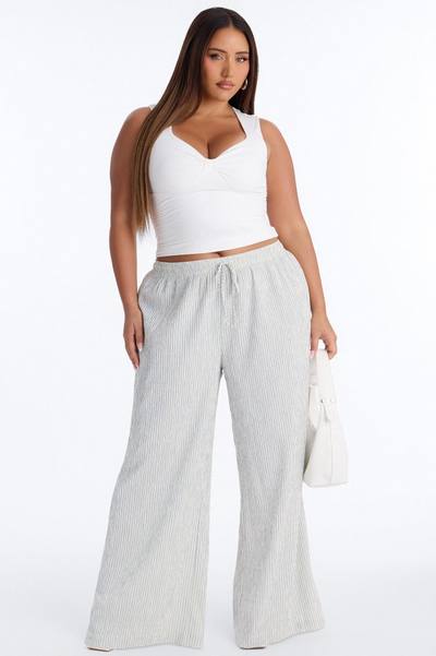 Lexley Mid Rise Textured Wide Leg Pant 30″ - Blue/combo