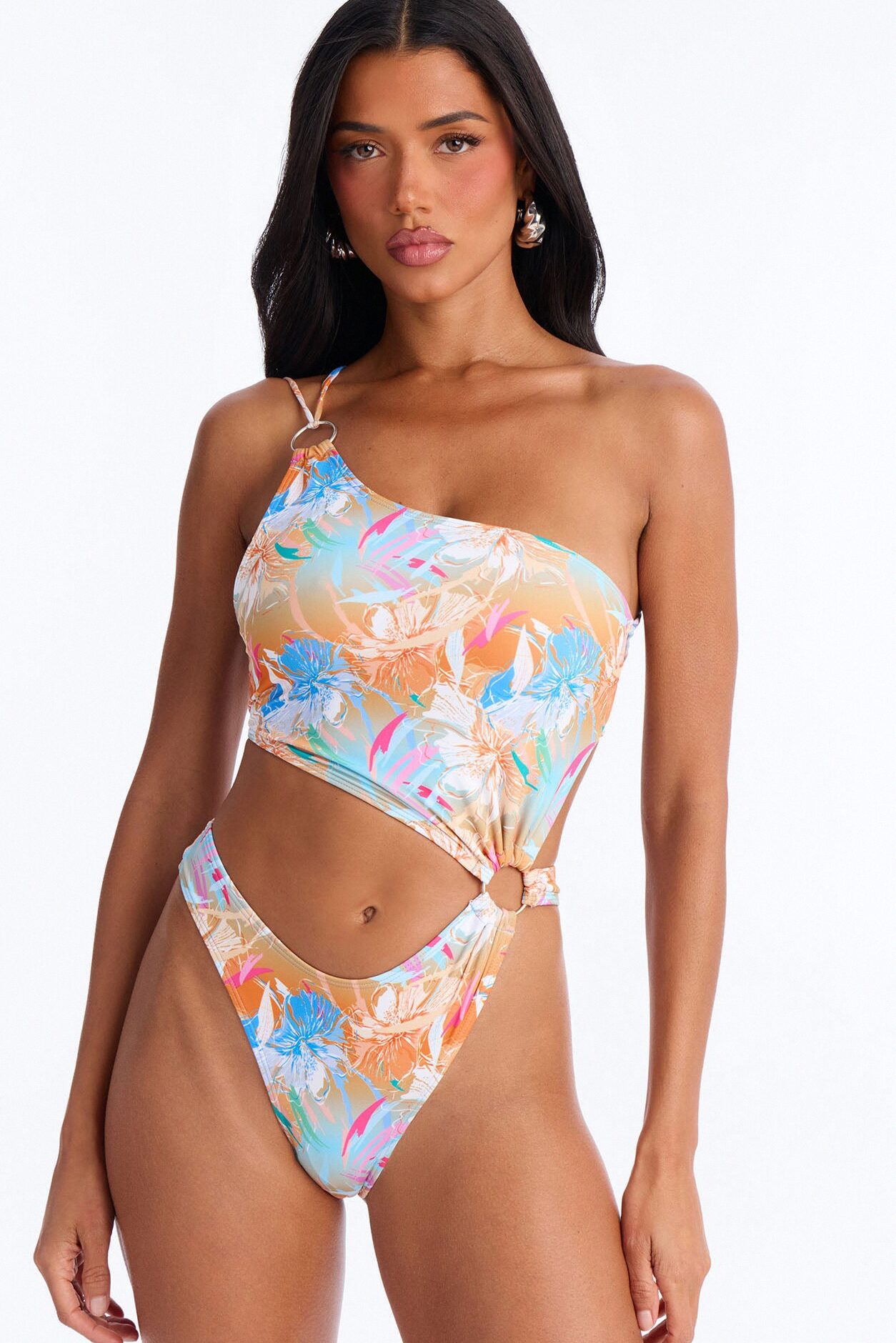 Ocean Soul Asymmetrical Strappy Back Ties O-Rings 1 Piece Swimsuit - Multi Color