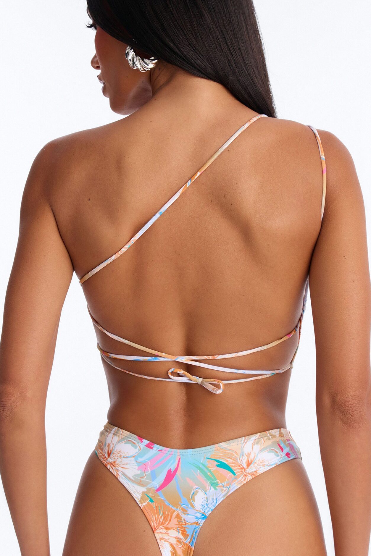 Ocean Soul Asymmetrical Strappy Back Ties O-Rings 1 Piece Swimsuit - Multi Color