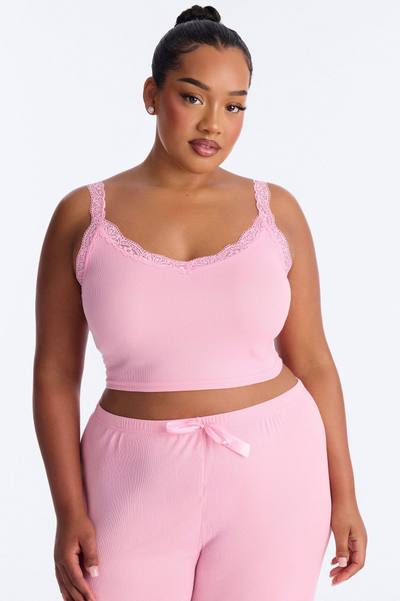 Sleep Late Ribbed PJ Pant Set - Pink