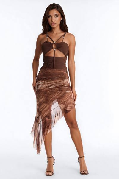 Barbados Beaded Strappy Mesh Bodysuit - Brown