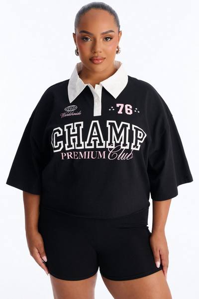 Champs Oversized Cropped Polo - Black