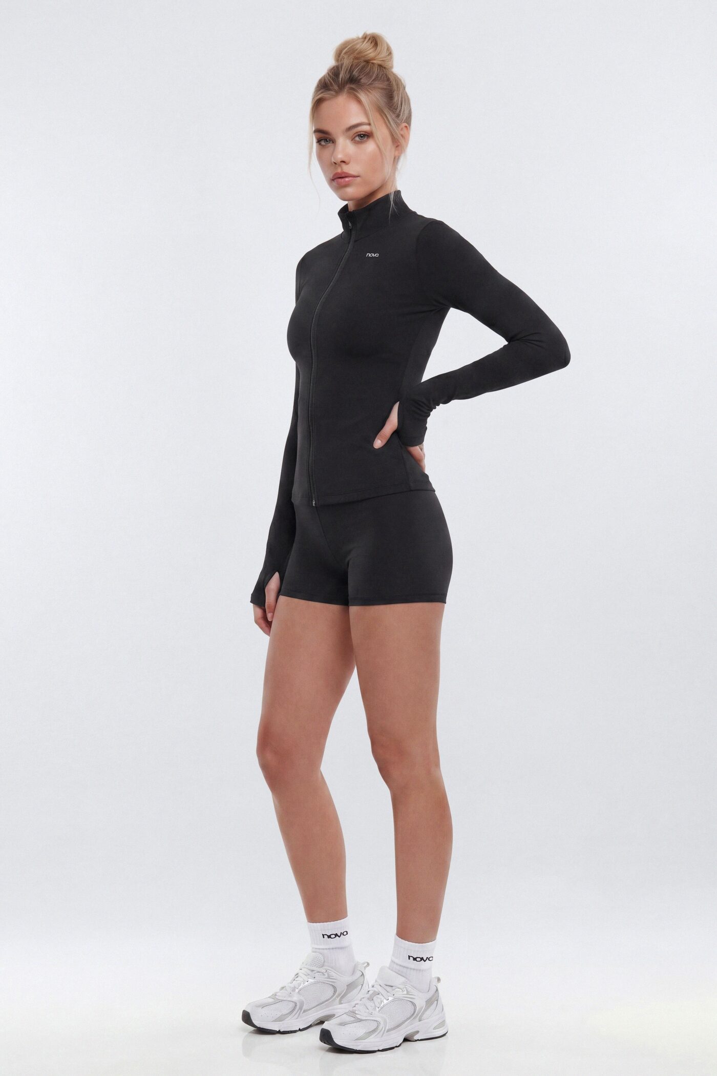 CloudForm™ Mock Neck Zip Up Jacket - Black