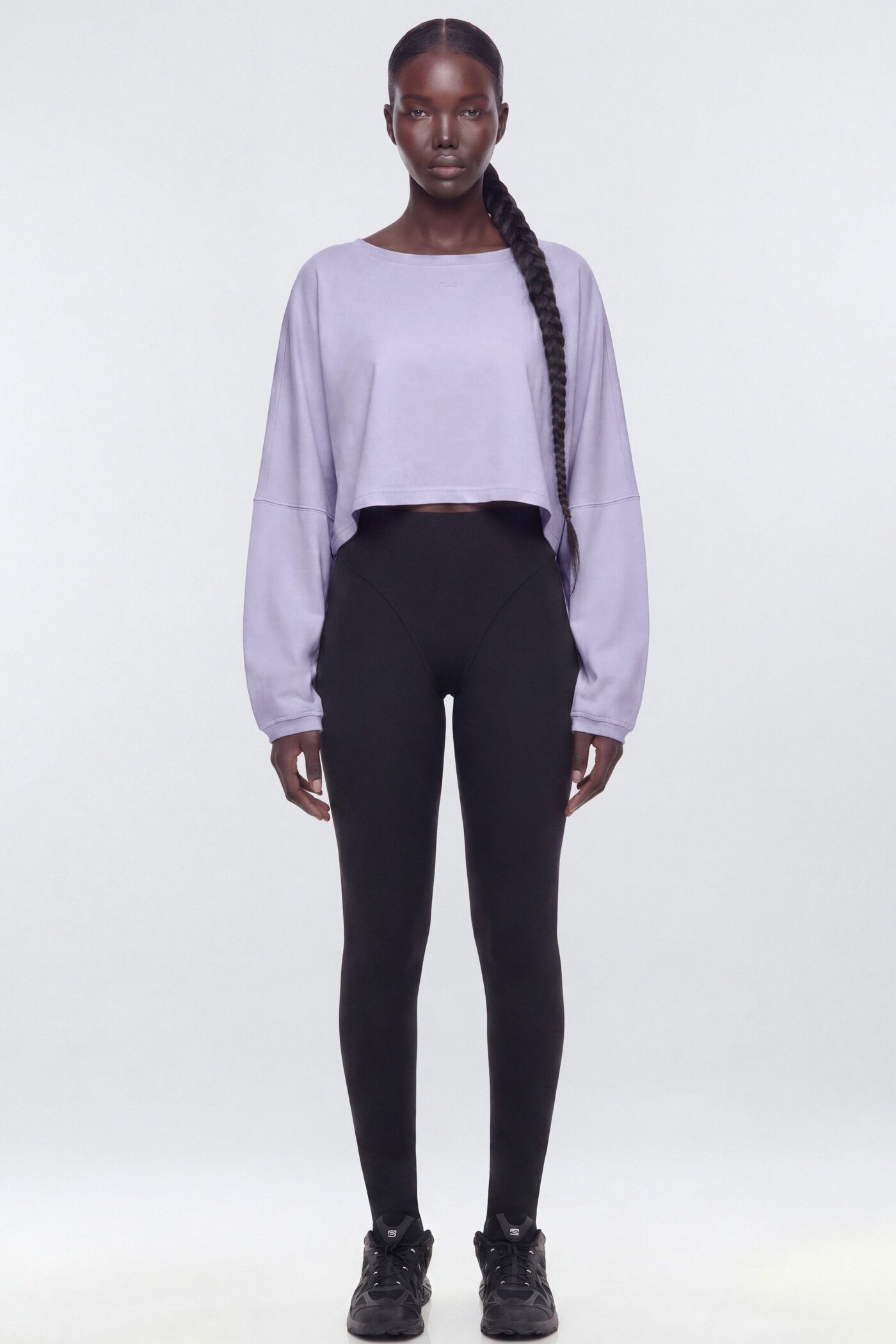 Cotton Jersey Long Sleeve Cropped Top - Dusty Lavender