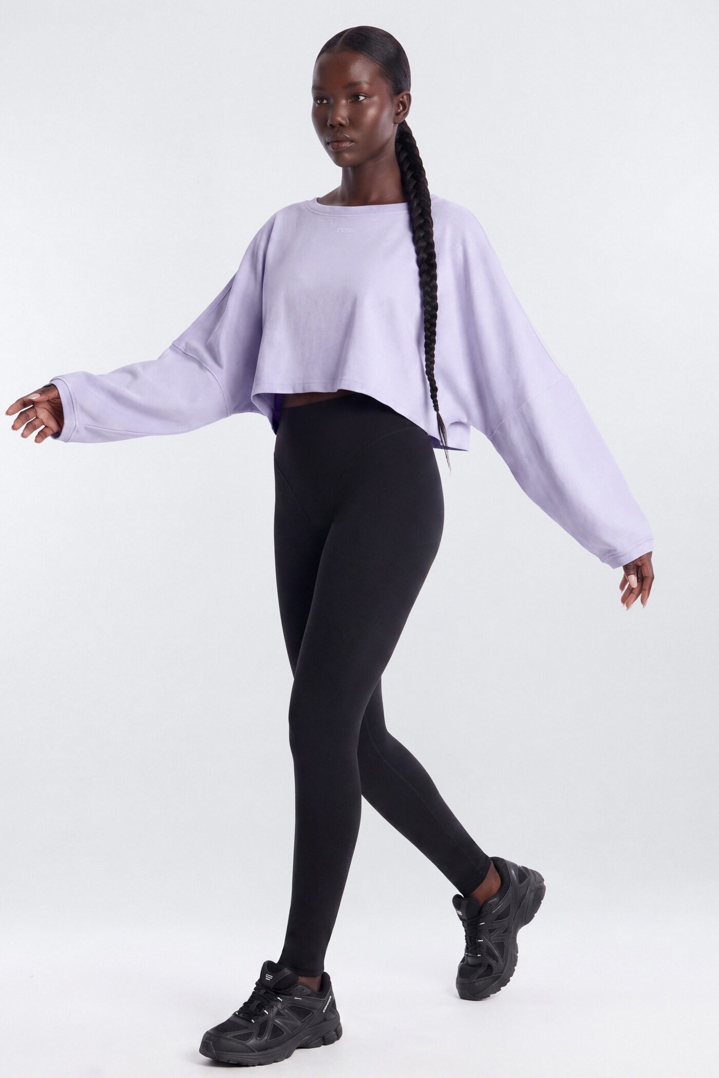 Cotton Jersey Long Sleeve Cropped Top - Dusty Lavender