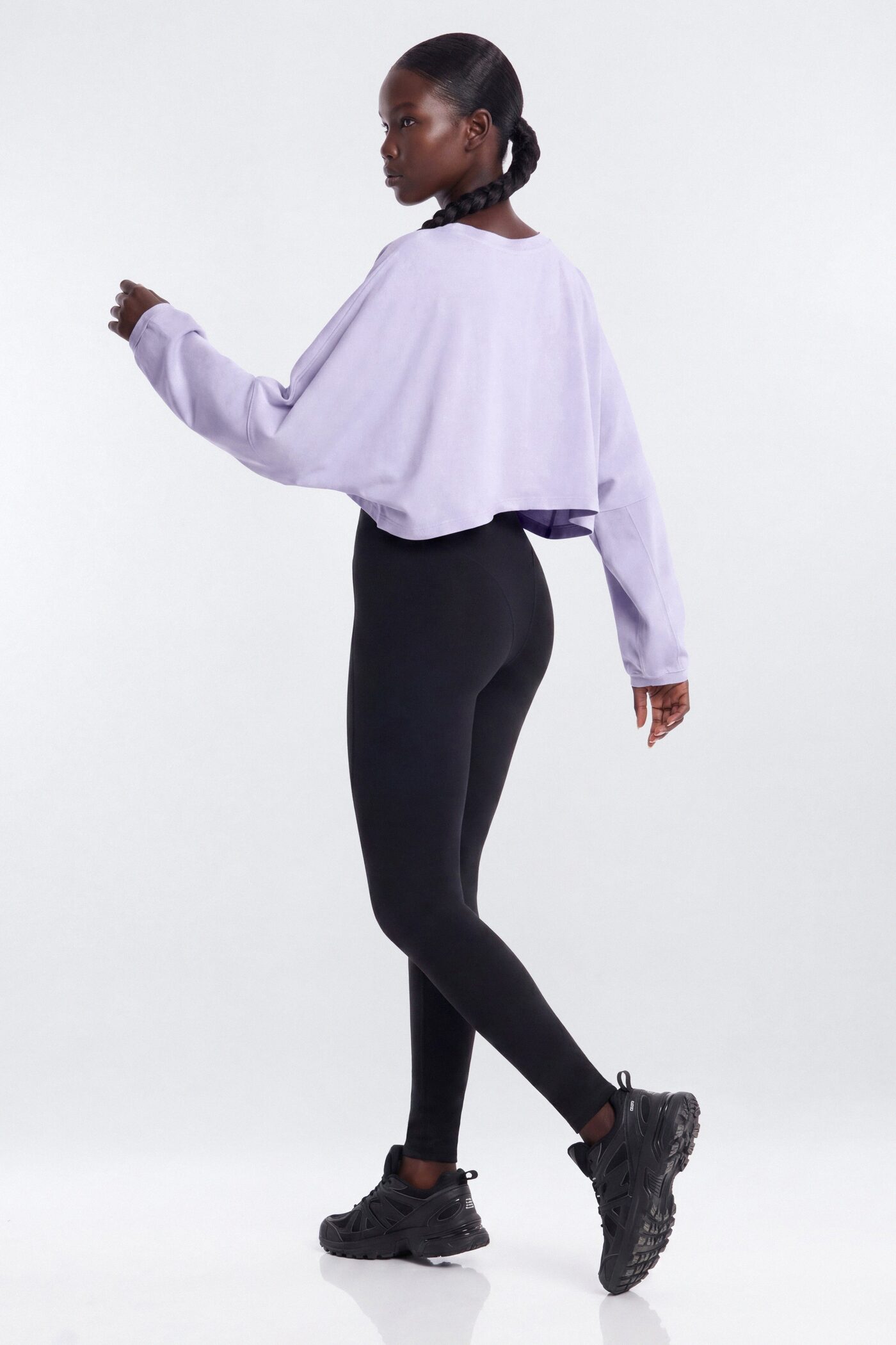 Cotton Jersey Long Sleeve Cropped Top - Dusty Lavender
