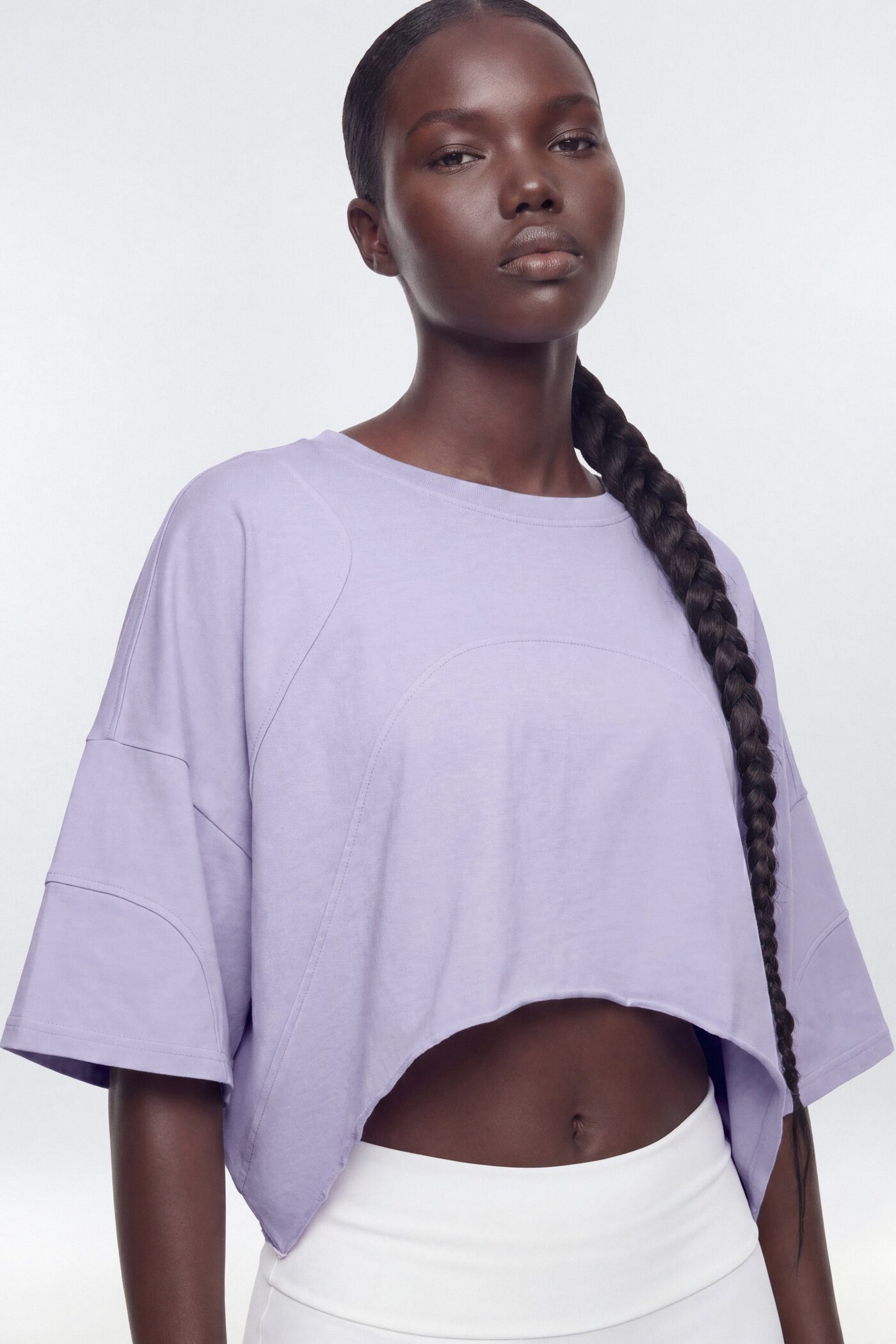 Cotton Jersey Oversized Stitched Short Sleeve Top - Dusty Lavender