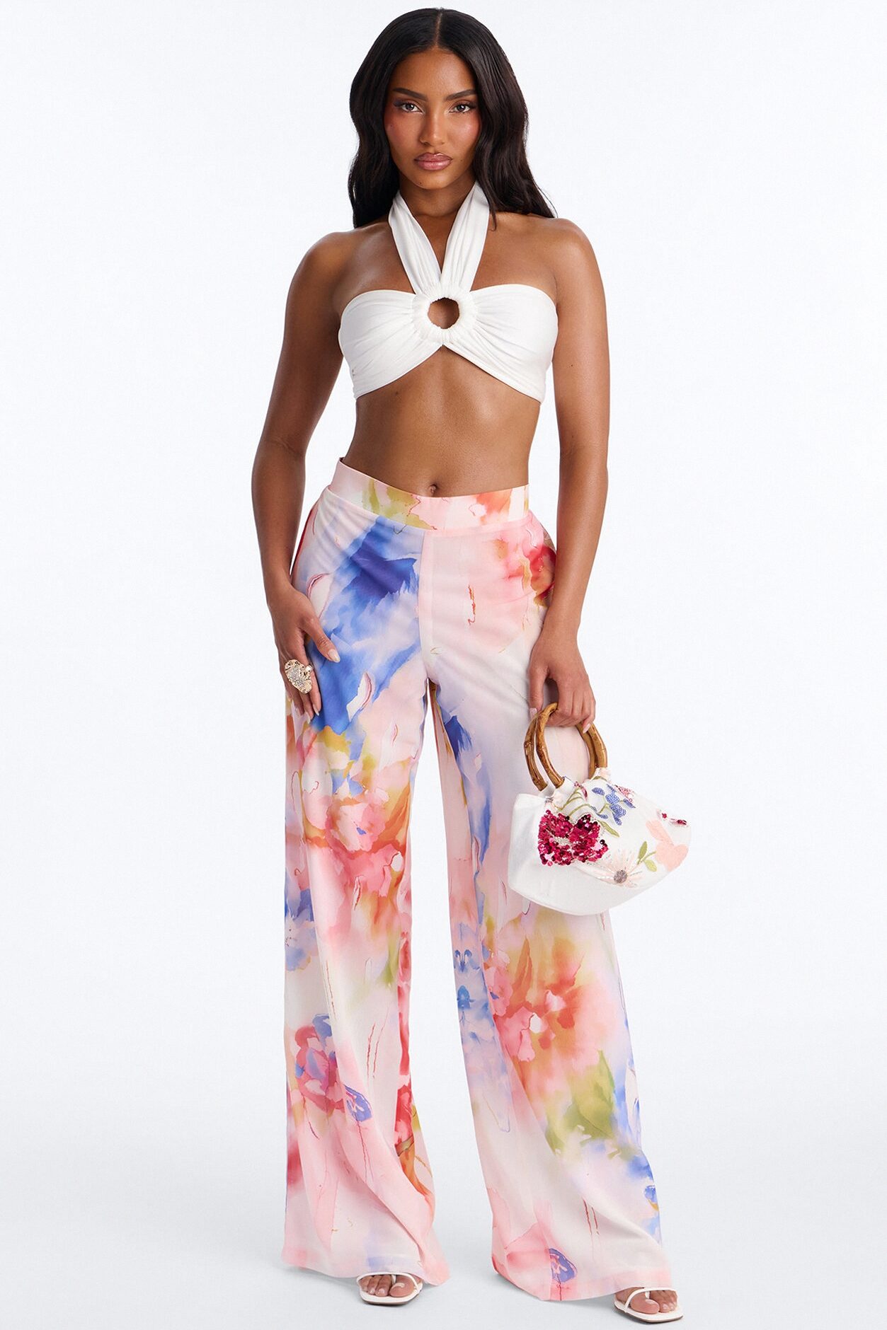 Alexandria High Rise Chiffon Wide Leg Pant - Multi Color