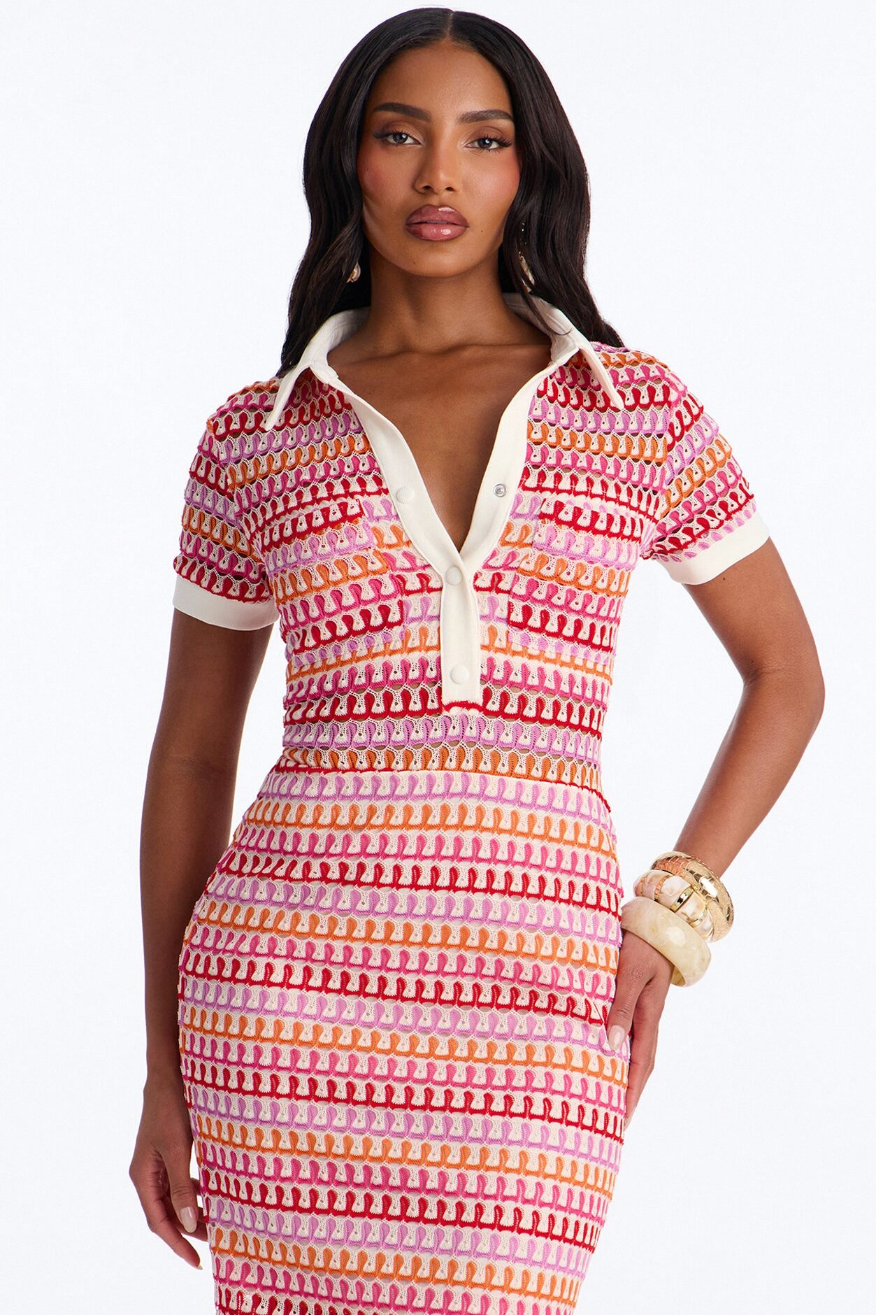 By The Palms Crochet Midi Dress - Red/combo