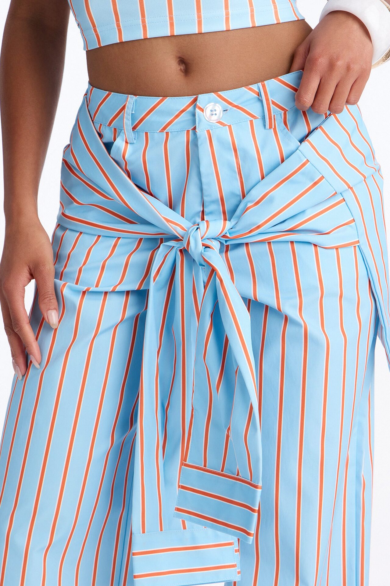 Darla Halter Stripe Tie Waist Pant Set - Blue/combo