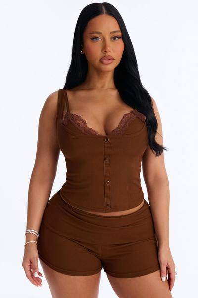 Be With Me Ribbed PJ Short Set - Chocolate