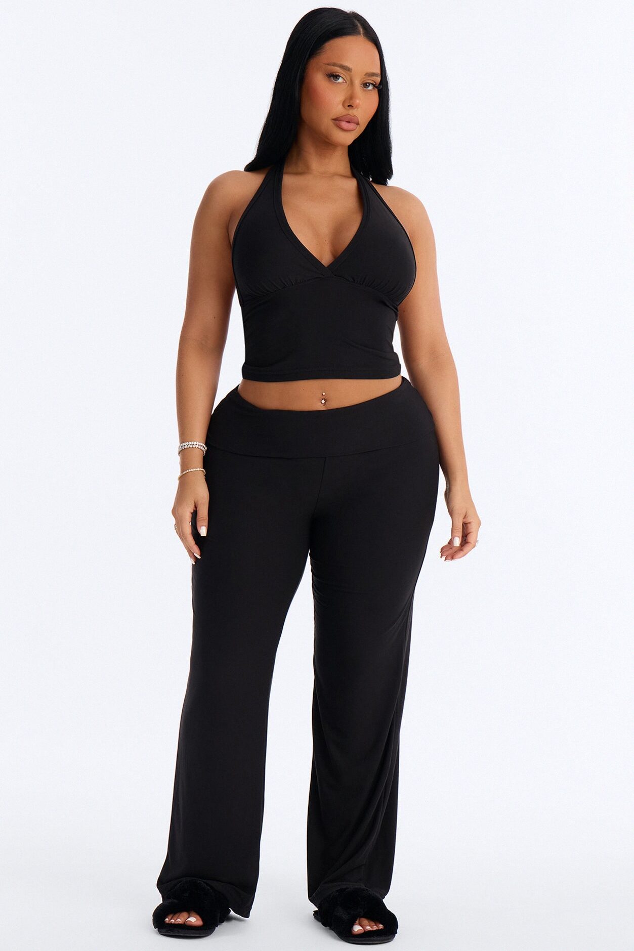 Stay Cozy Halter PJ Pant Set - Black