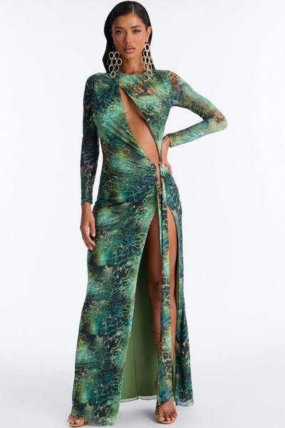 Dangerously Hot Mesh Maxi Dress - Green/combo