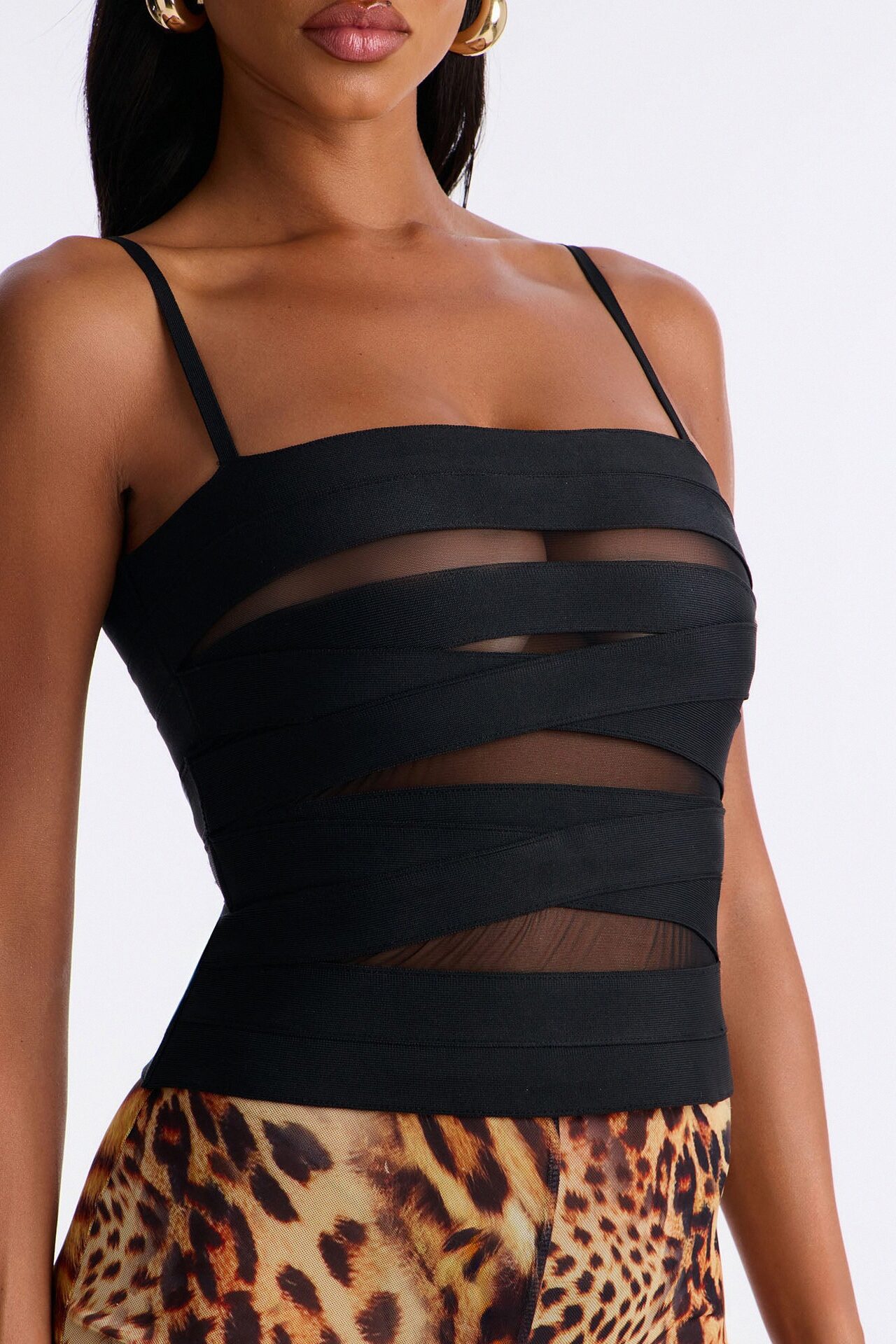 Avril Bandage Mesh Cutout Top - Black