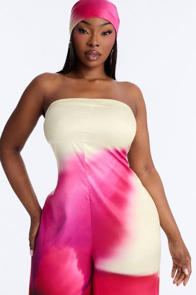 Sara Satin Head Scarf And Jumpsuit - Yellow