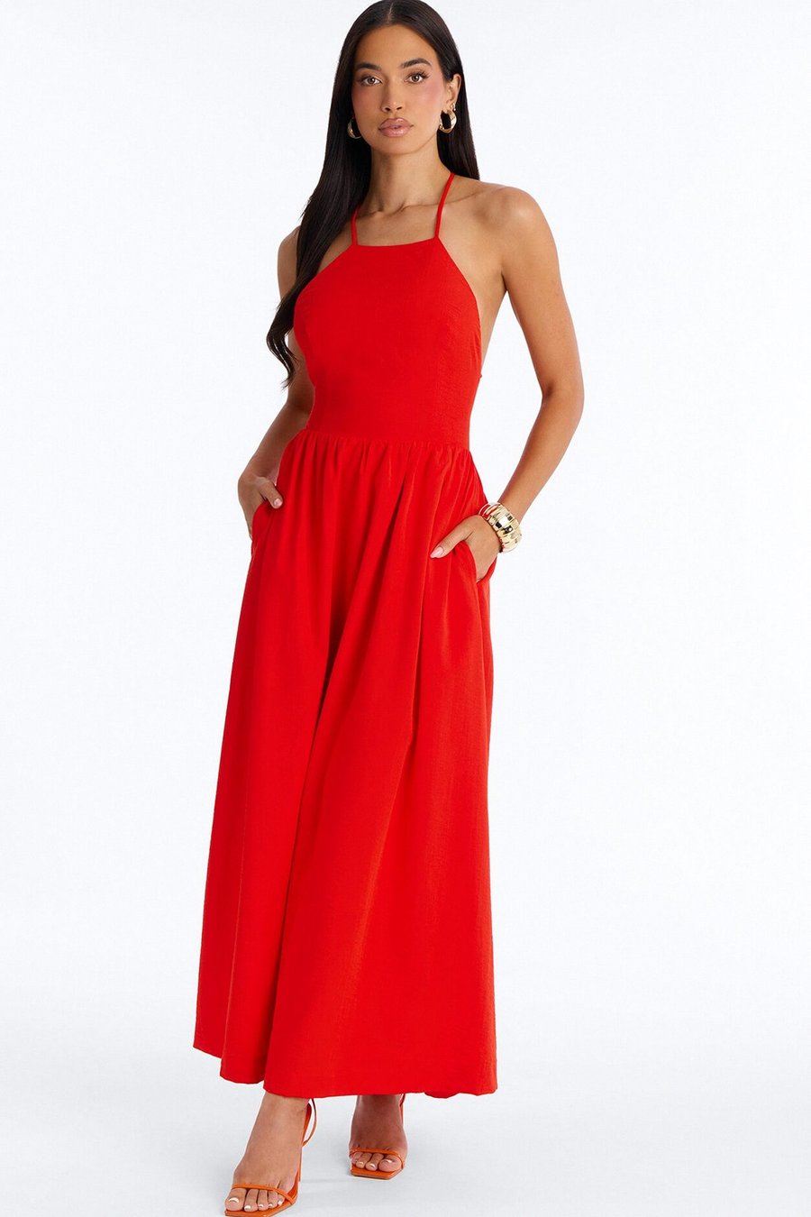 Kaylee Lace Up Back Maxi Dress - Red