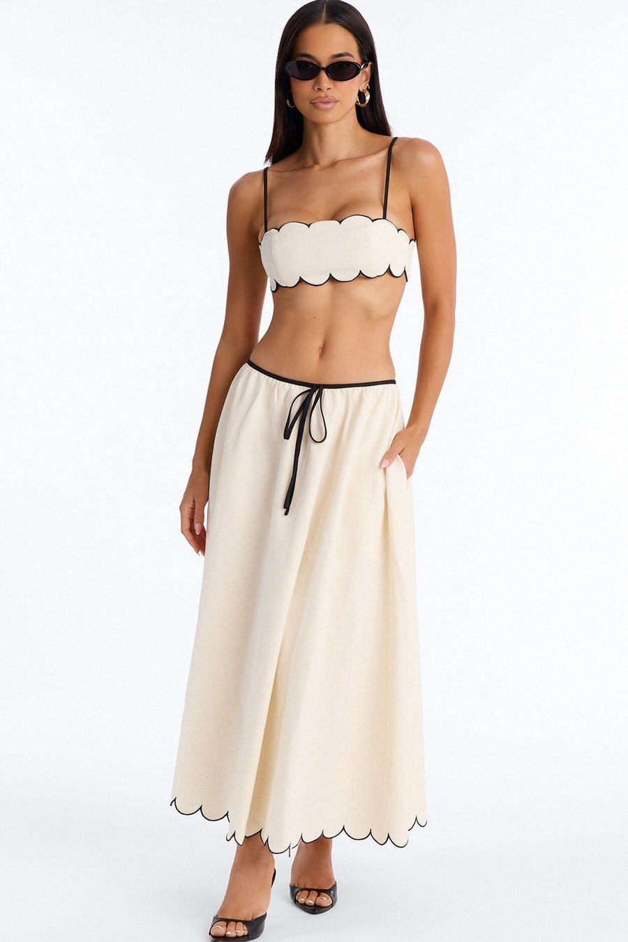 Sloane Linen Midi Skirt Set - White/combo