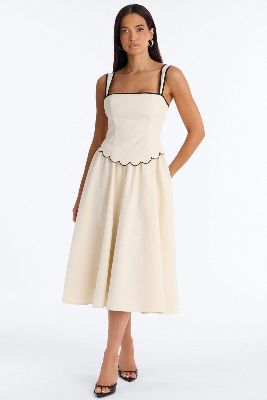 Sloane Linen Midi Dress - White/combo