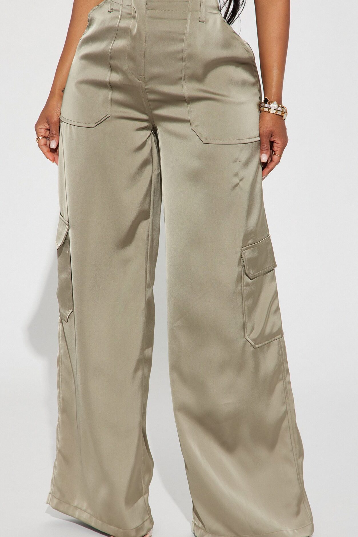 Pretty Girl Satin Cargo Pant - Olive