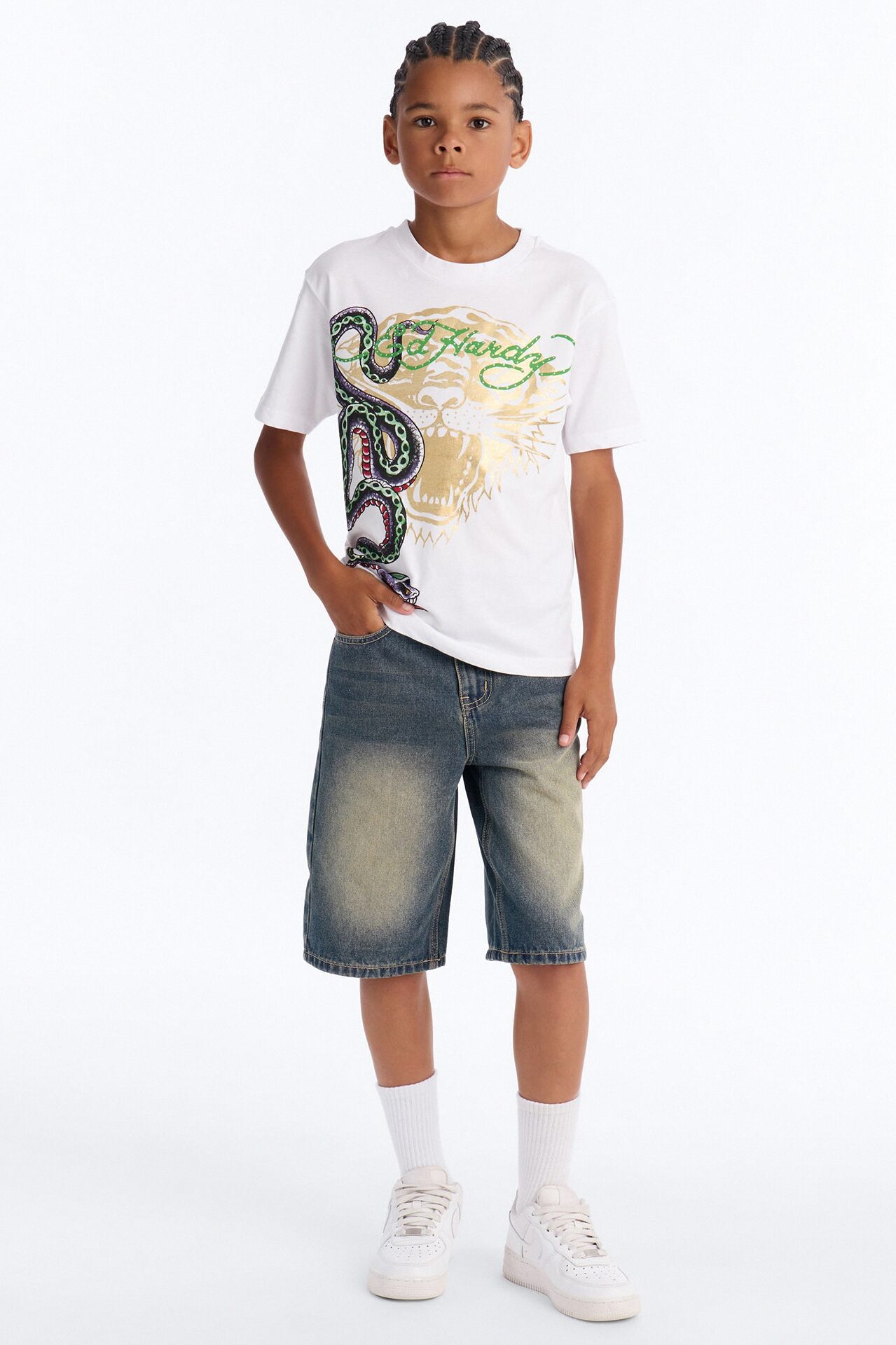Mini Ed Hardy Determination Front/Back Short Sleeve Tee - White