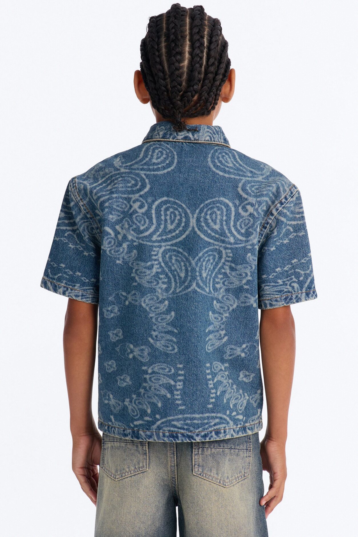 Mini Paisley Last Denim Button Up Shirt - Medium Wash