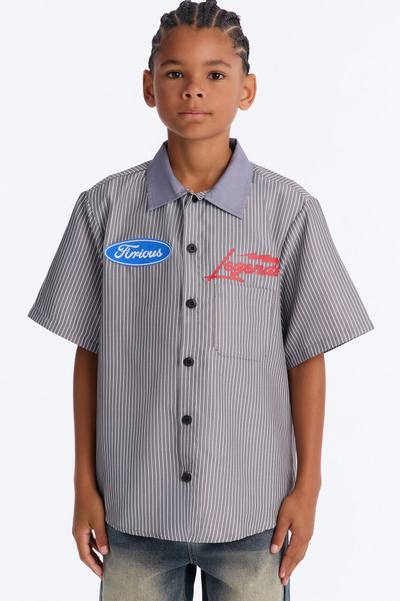 Mini No Questions Asked Striped Button Up Shirt - Black