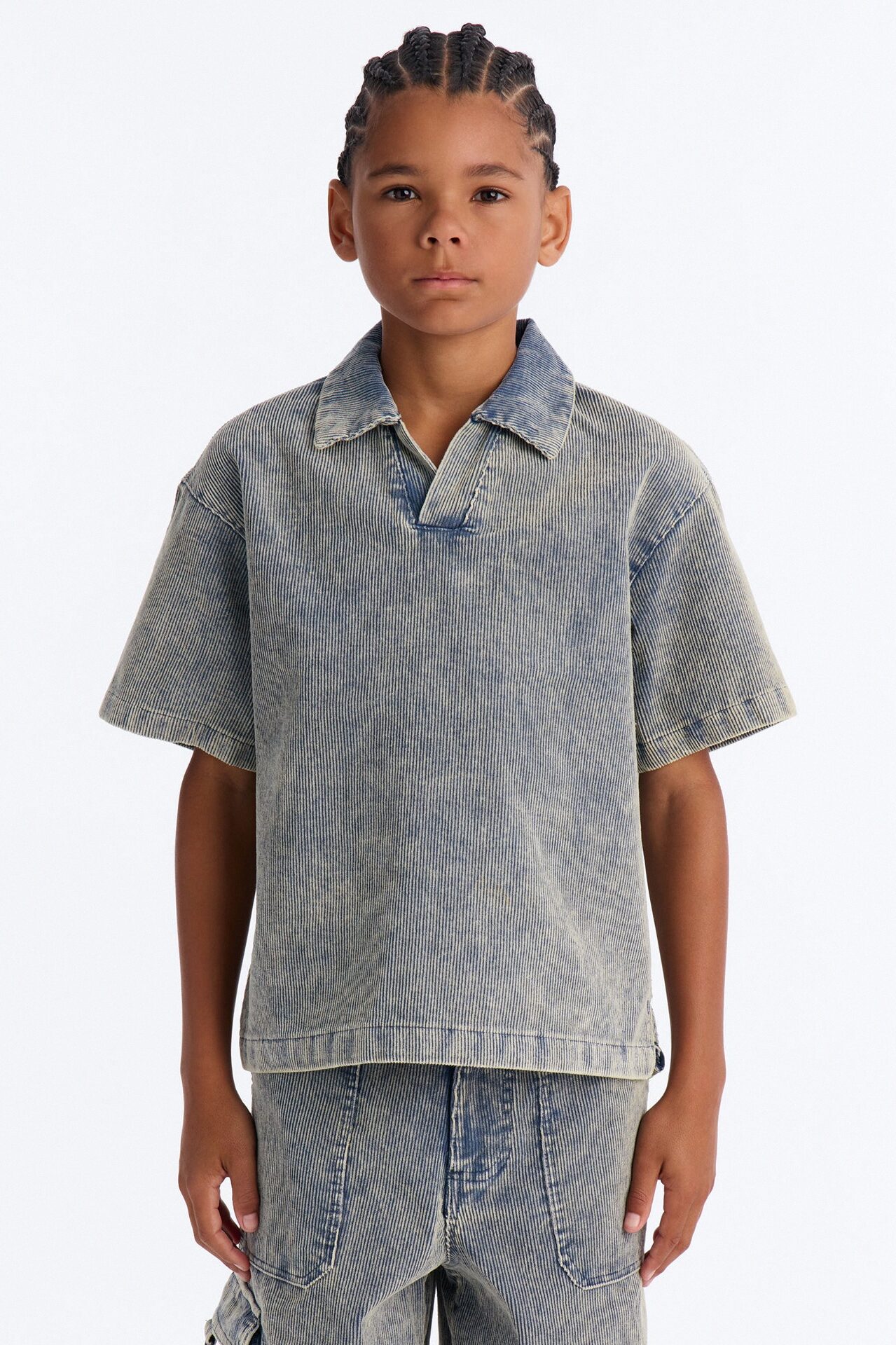 Mini Ohio Corduroy Johnny Collar Polo - Blue