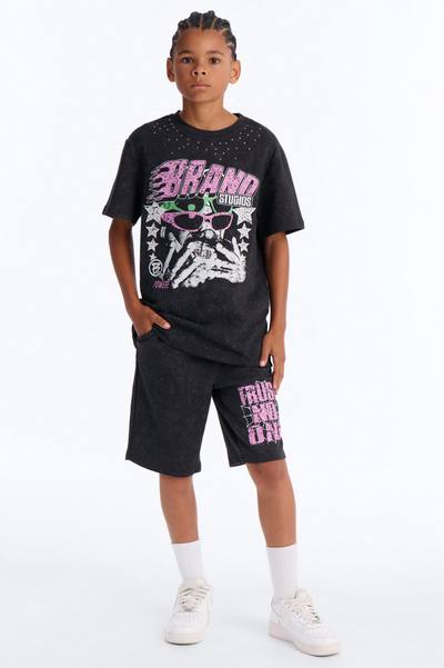 Mini Trust No One Mineral Wash Short Set - Black Wash