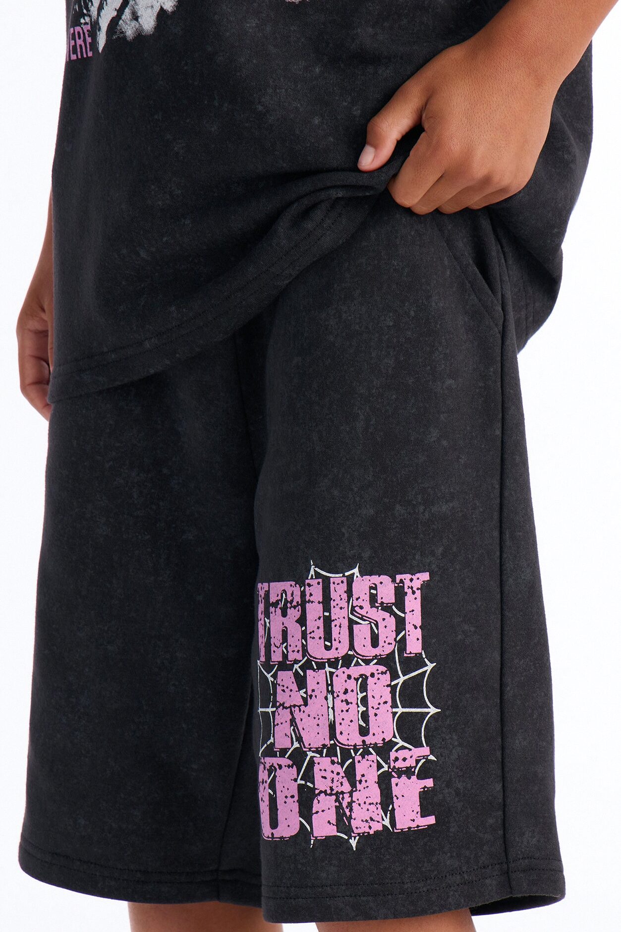 Mini Trust No One Mineral Wash Short Set - Black Wash