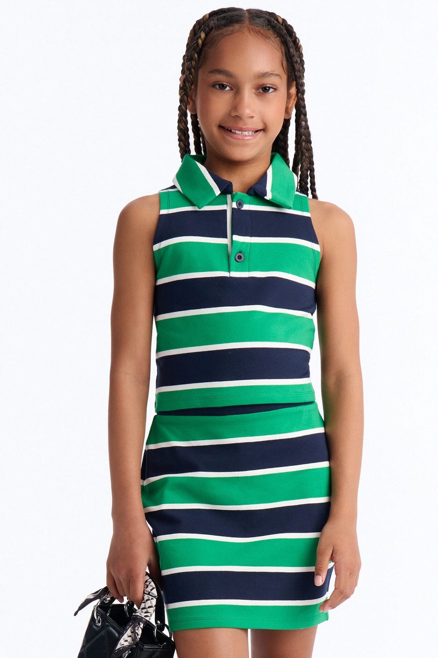 Mini Lindsay Sleeveless Striped Skirt Set - Green