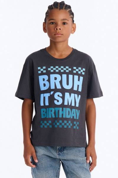 Mini Bruh It's My Birthday Short Sleeve Tee - Charcoal