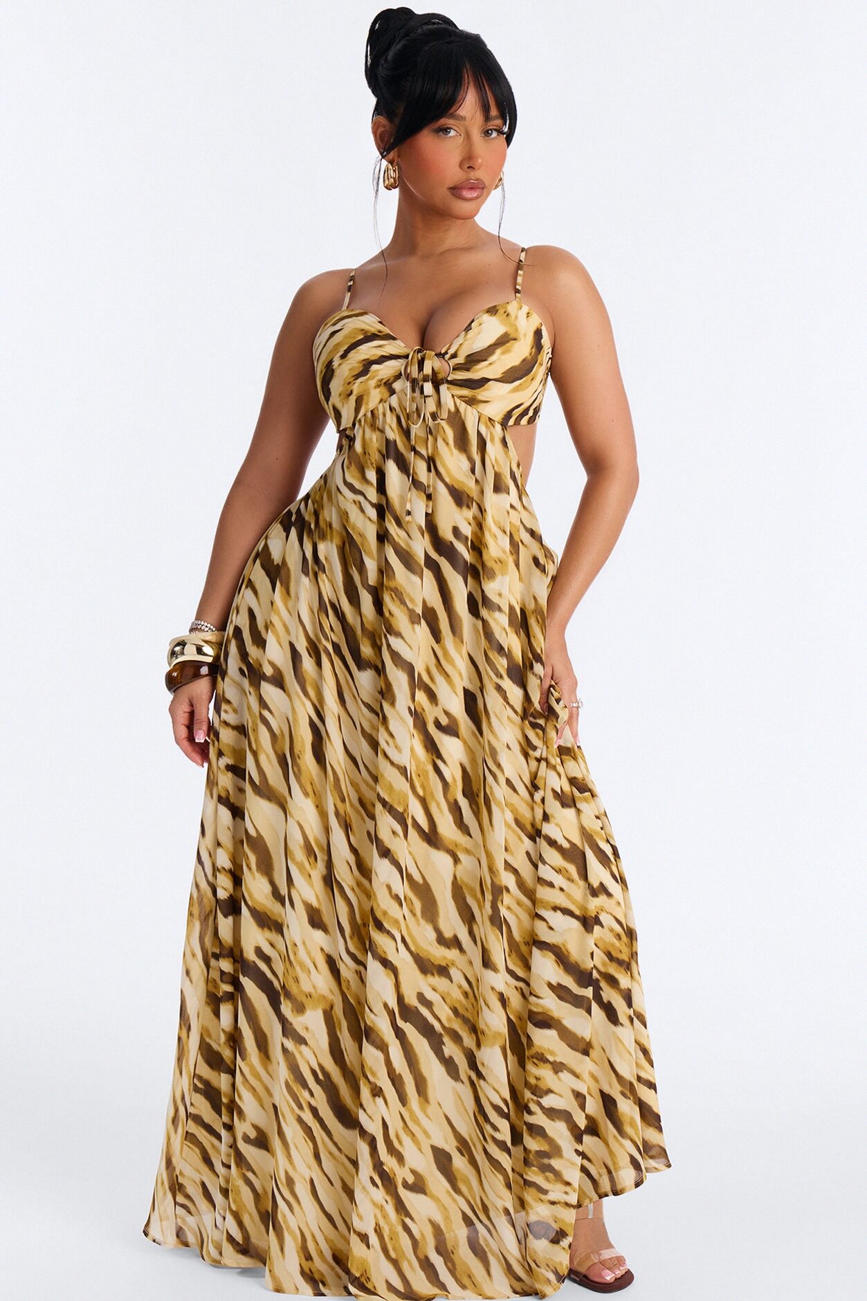 Boardwalk Babe Chiffon Maxi Dress - Mustard/combo