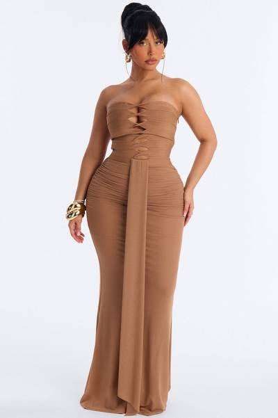 Center Stage Draped Bandage Maxi Dress - Mocha