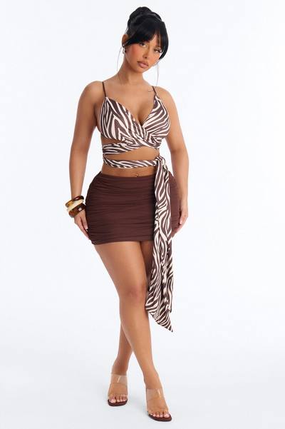 Savannah Zebra Tie Waist Tank Top - Brown/combo