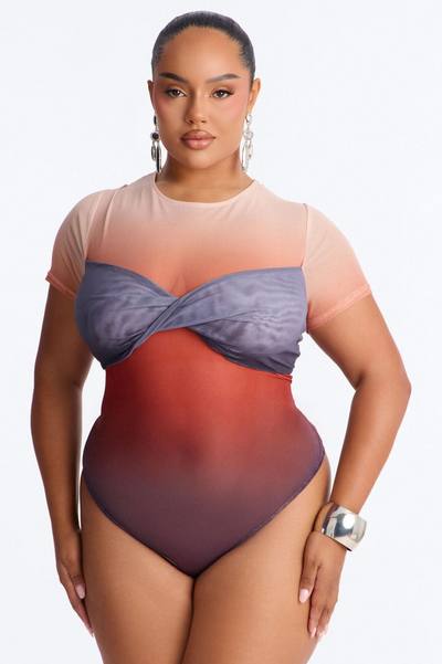 Barbados Sunset Ombre Mesh Short Sleeve Bodysuit - Multi Color