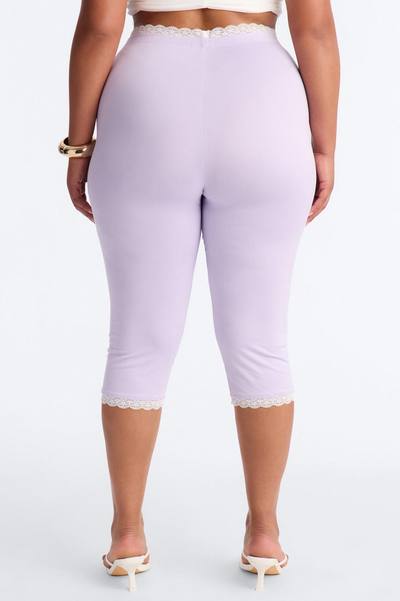 Valentina Solid Lace Trim Capri Legging - Lilac