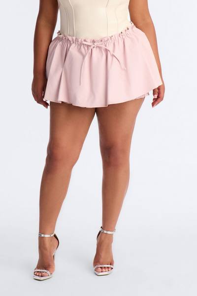 I'm A Flirt Pleated Faux Leather Peekaboo Micro Skort - Pink