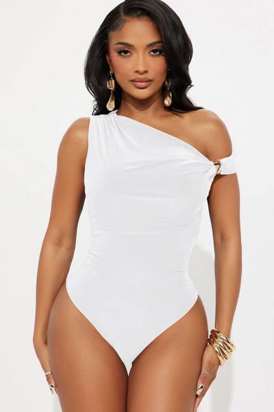 Moments Notice Off Shoulder Bodysuit - White